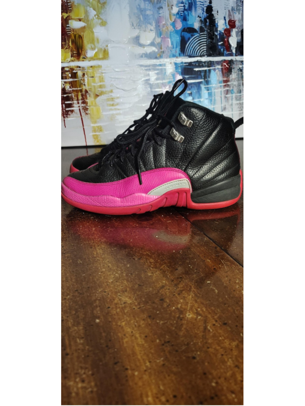 Air Jordan 12 Retro Shoes Youth Size 7Y Black Pink Sneakers 510815-026